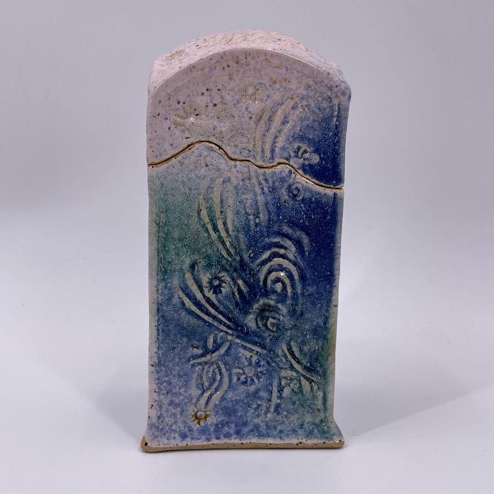 Blue Decorative Studio Art Pottery Ceramic Lidded Box Container Unique Signed